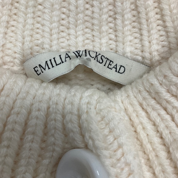 EMILIA WICKSTEAD IVORY CROPPED WOOL KNIT CARDIGAN SWEATER - Picture 4 of 5